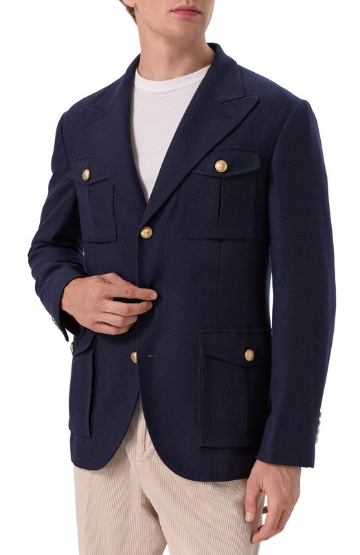 Пиджак из шерсти и шелка Brunello Cucinelli MN4857BDD Синий  MN4857BDD Фото 5