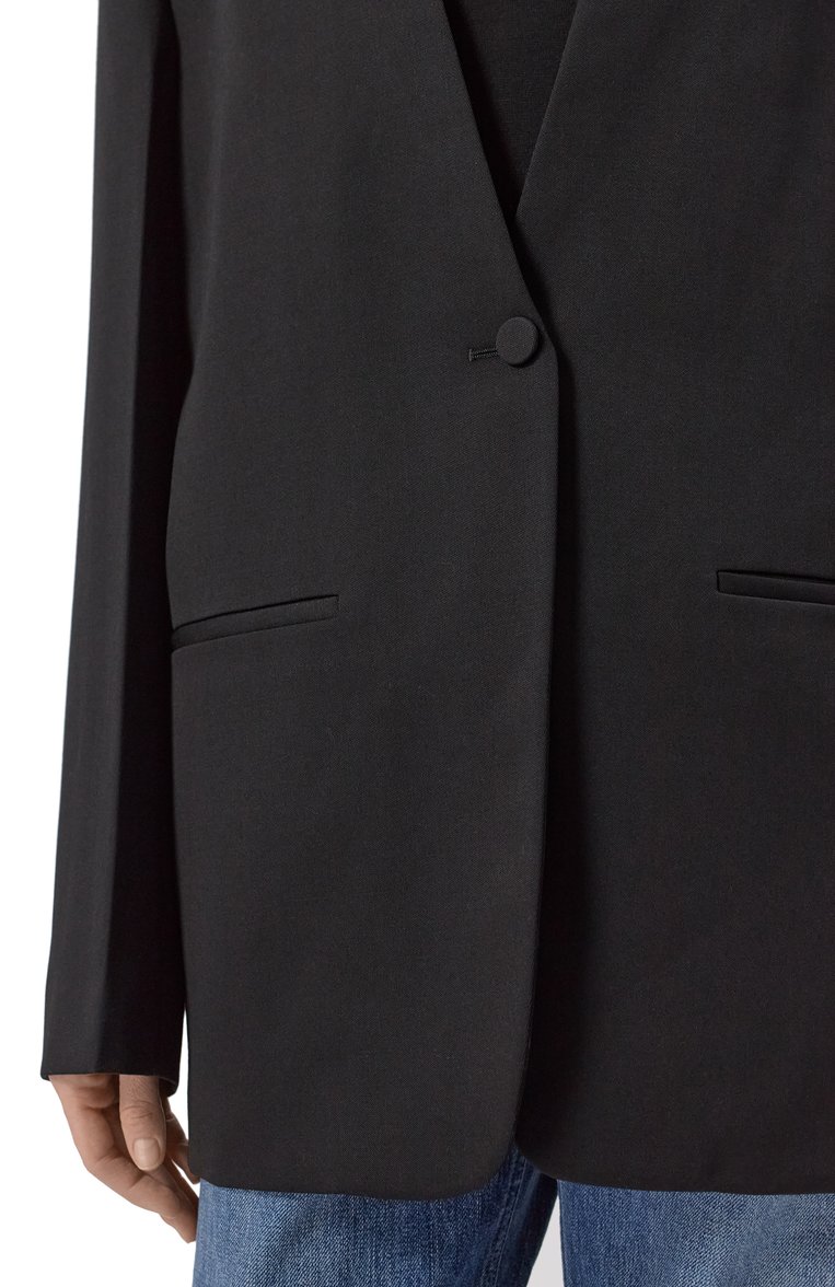Женский шерстяной жакет JIL SANDER черного цвета, арт. J04BN0108-J40021 | Фото 5 (Рукава: Длинные; Материал внешний: Шерсть; Длина (для топов): Удлиненные; 1-2-бортные: Однобортные; Женское Кросс-КТ: Жакет-одежда; Стили: Классический; Материал подклада: Вискоза)