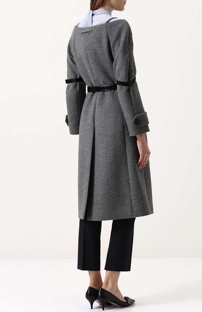 Двубортное шерстяное пальто с поясом и вырезом-лодочка PRADA, арт. P622HK-1QLO-F0H16, фото 4