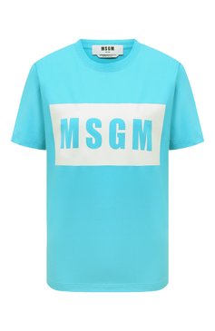 Женская хлопковая футболка MSGM голубого цвета, арт. 3641MDM520/247002 | Фото 1 (Рукава: Короткие; Длина (для топов): Стандартные; Принт: С принтом; Материал сплава: Проставлено; Материал внешний: Хлопок; Женское Кросс-КТ: Футболка-одежда; Драгоценные камни: Проставлено; Стили: Кэжуэл)