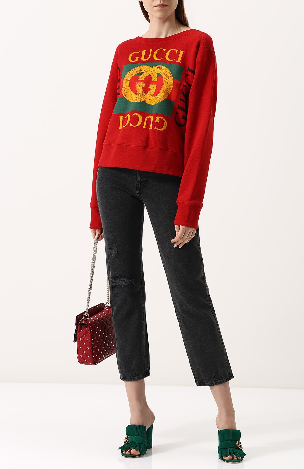 Хлопковый свитшот с декорированной спинкой и логотипом бренда GUCCI, арт. 502118/X9P66, фото 2