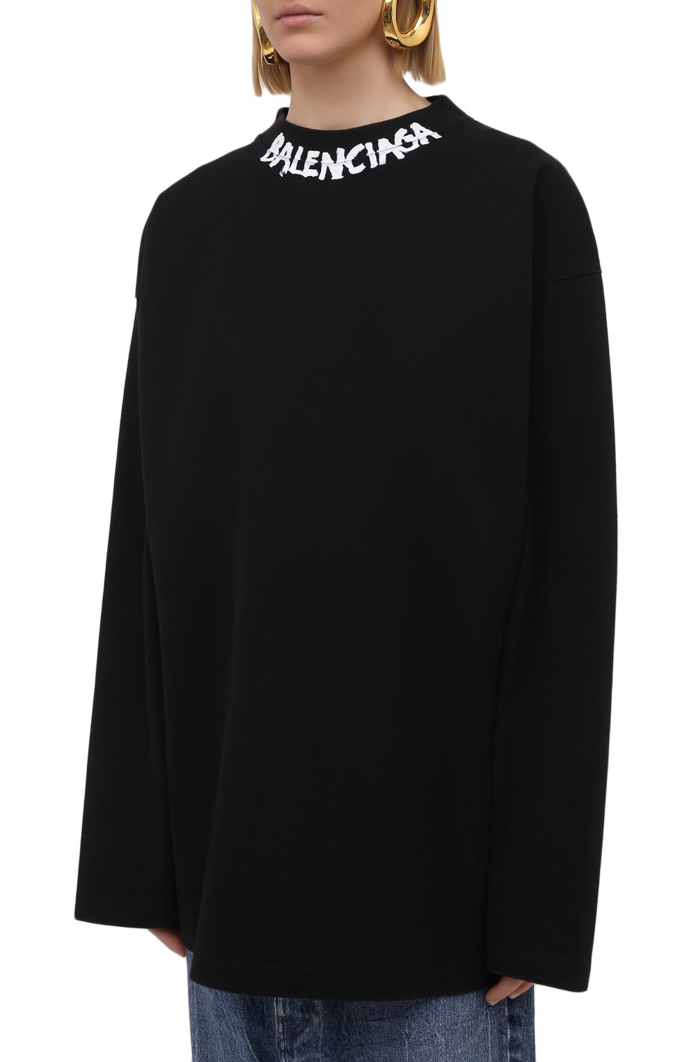 Хлопковый лонгслив BALENCIAGA черного цвета по цене 51950 руб., арт. 646222/TJV96, фото 3 Хлопковый лонгслив BALENCIAGA, арт. 646222/TJV96, фото 3