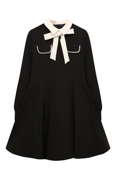 Детское платье ELIE SAAB JUNIOR черного цвета, арт. EFAB001 TS0802/14A-18A | Фото 1 (Рукава: Длинные; Случай: Повседневный; Материал внешний: Синтетический материал; Материал сплава: Проставлено; Драгоценные камни: Проставлено; Материал подклада: Вискоза)