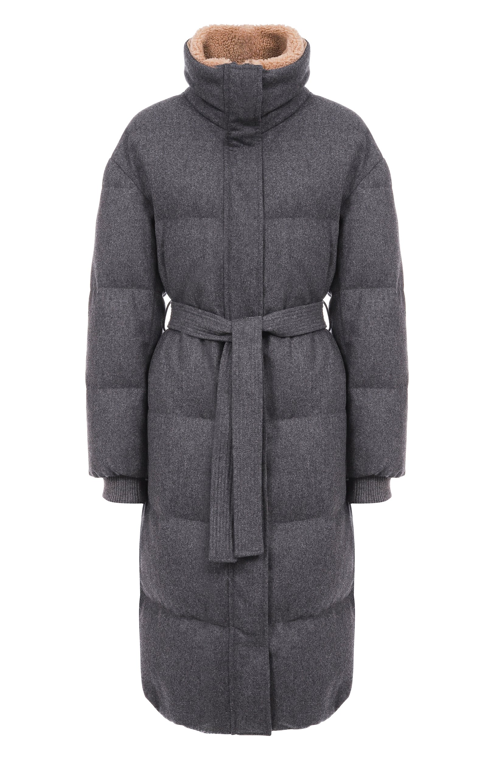 Шерстяной пуховик BRUNELLO CUCINELLI серого цвета по цене 899500 руб., арт. M038P9475, фото 1 Шерстяной пуховик BRUNELLO CUCINELLI, арт. M038P9475, фото 1