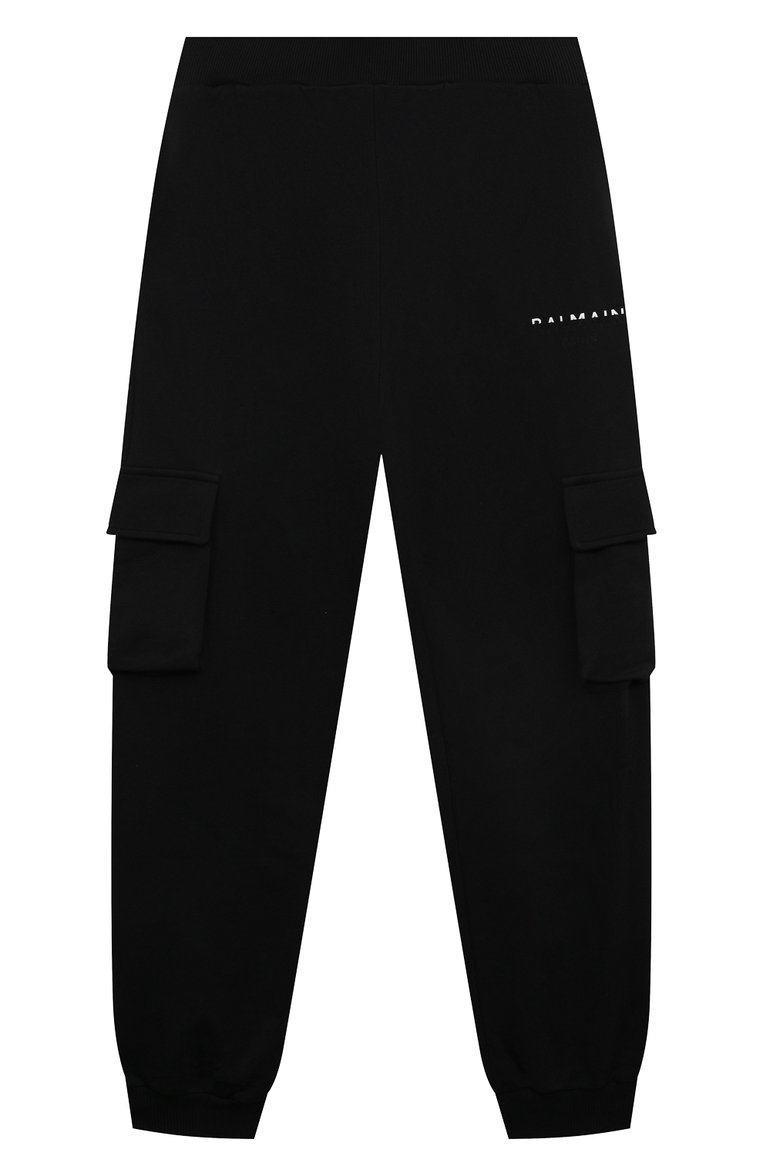 Детские хлопковые джоггеры BALMAIN черного цвета, арт. BV6Q20 | Фото 1 (Материал внешний: Хлопок; Нос: Не проставлено; Мальчики Кросс-КТ: Джоггеры-одежда; Ростовка одежда: 8 лет | 128 см, 12 лет | 152 см, 13 - 15 лет | 158 см, 16 лет | 164 см)