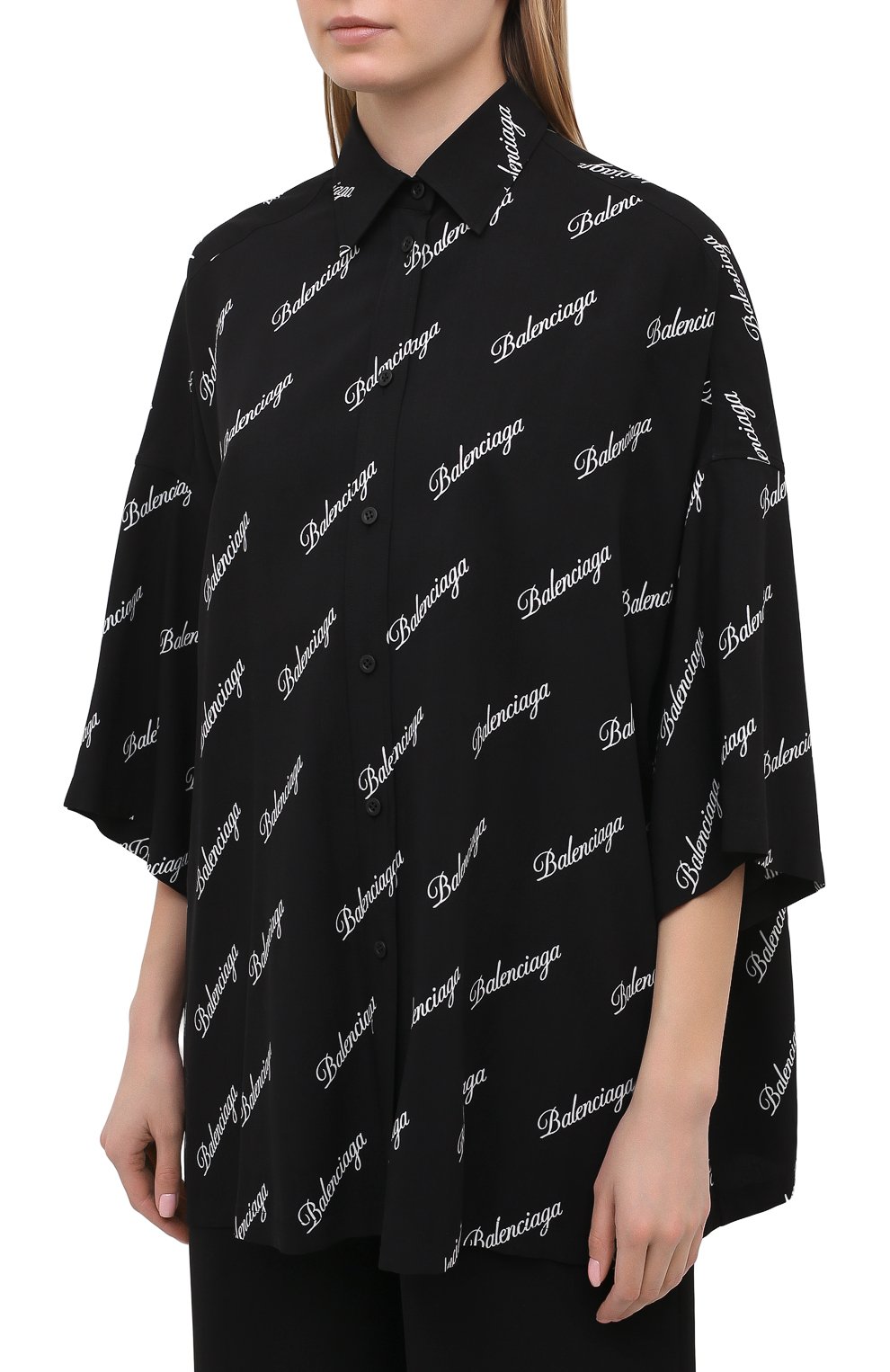 Рубашка из вискозы BALENCIAGA черного цвета по цене 75650 руб., арт. 595038/TJLY9, фото 3 Рубашка из вискозы BALENCIAGA, арт. 595038/TJLY9, фото 3