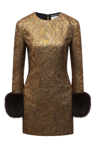 Женское платье с меховой отделкой SAINT LAURENT, арт. 673100/Y9D41