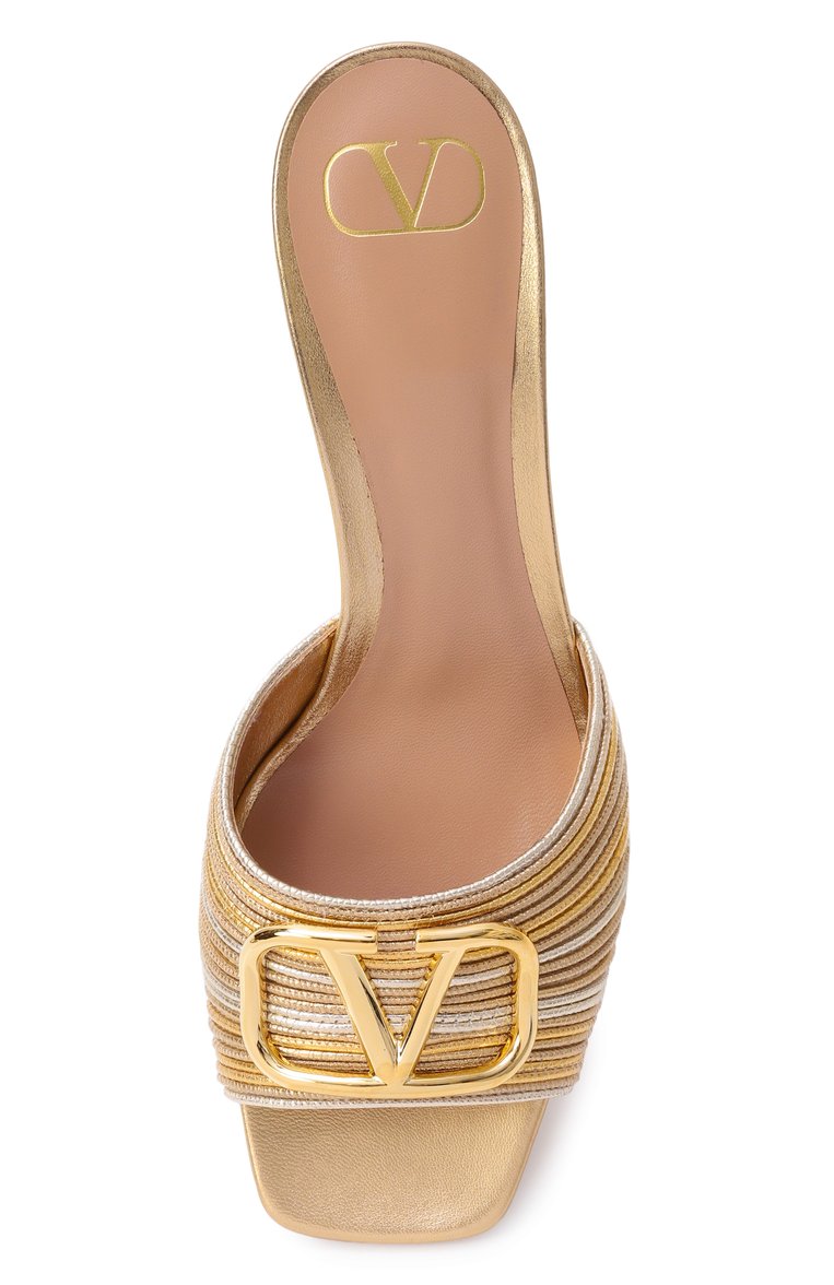 Женские кожаные мюли vlogo 60 VALENTINO золот�ого цвета, арт. 6W2S0HA6/MNS | Фото 6 (Материал внешний: Натуральная кожа; Подошва: Плоская; Каблук высота: Средний; Материал внутренний: Натуральная кожа; Каблук тип: Устойчивый; Автоматизация ТО: Проставлено; Автоматизация состава: Проставлено)