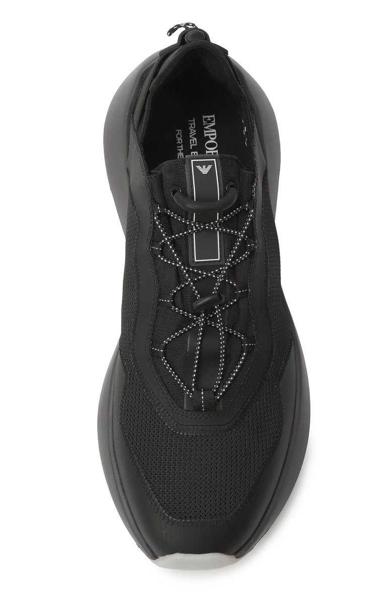 Мужские текстильные кроссовки travel essentials EMPORIO ARMANI черного цвета, арт. EM001675/AF14764 | Фото 6 (Материал внутренний: Текстиль; Подошва: Массивная; Материал внешний: Текстиль; Стили: Классический; Кросс-КТ: �Низкие; Материал утеплителя: Без утеплителя)