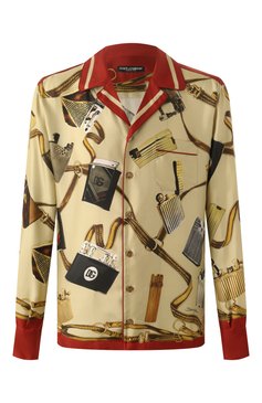 Мужская шелковая рубашка DOLCE & GABBANA бежевого цвета, арт. G5IF1T/HI1VN | Фото 1 (Длина (для топов): Стандартные; Драгоценные камни: Проставлено; Материал сплава: Проставлено; Рукава: Длинные; Материал внешний: Шелк; Воротник: Отложной; Случай: Повседневный; Манжеты: На пуговицах; Принт: С принтом; Стили: Кэжуэл)