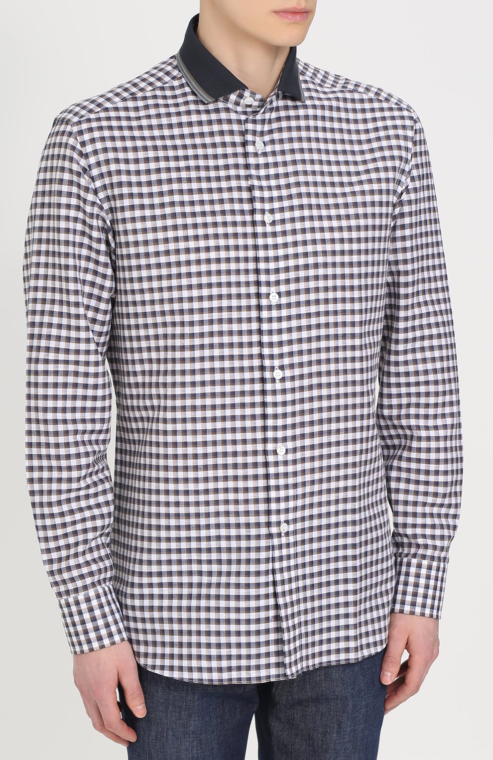 Рубашка в клетку из смеси льна и хлопка BRIONI коричневого цвета по цене 74600 руб., арт. SC31/P6108, фото 3 Рубашка в клетку из смеси льна и хлопка BRIONI, арт. SC31/P6108, фото 3