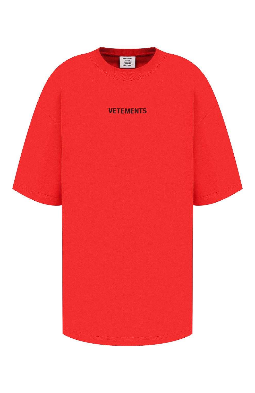 Хлопковая футболка VETEMENTS красного цвета по цене 16450 руб., арт. UAH20TR611/W, фото 1 Хлопковая футболка VETEMENTS, арт. UAH20TR611/W, фото 1