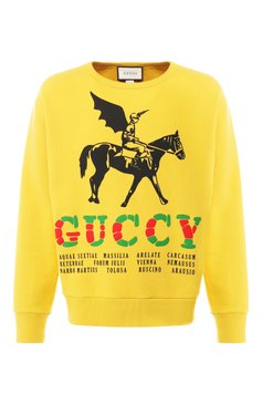 Мужской хлопковый свитшот GUCCI желтого цвета, арт. 475532/XJAKP | Фото 1 (Рукава: Длинные; Длина (для т�опов): Стандартные; Принт: С принтом; Мужское Кросс-КТ: свитшот-одежда; Материал сплава: Проставлено, Проверено; Материал внешний: Хлопок; Статус проверки: Проверено, Проверена категория; Драгоценные камни: Проставлено)