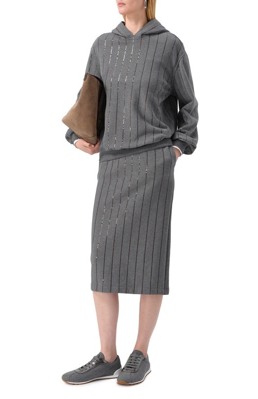 Хлопковая юбка Brunello Cucinelli MP05NS0889 Серый  MP05NS0889 Фото 2