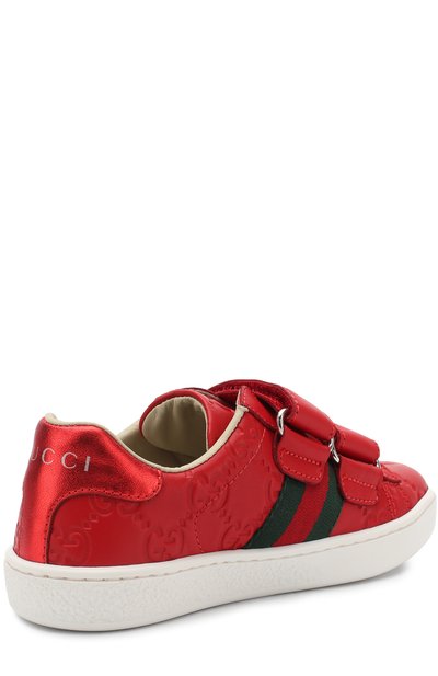 Кожаные кеды с тиснением и застежками велькро GUCCI, арт. 455448/DF720, фото 3