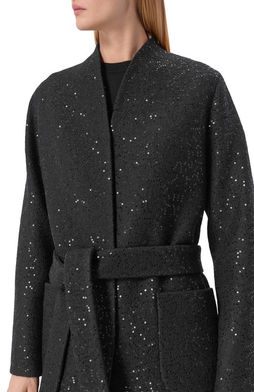 Шерстяное пальто с отделкой пайетками Seven Lab CX black brilliant Чёрный  CX black brilliant Фото 5