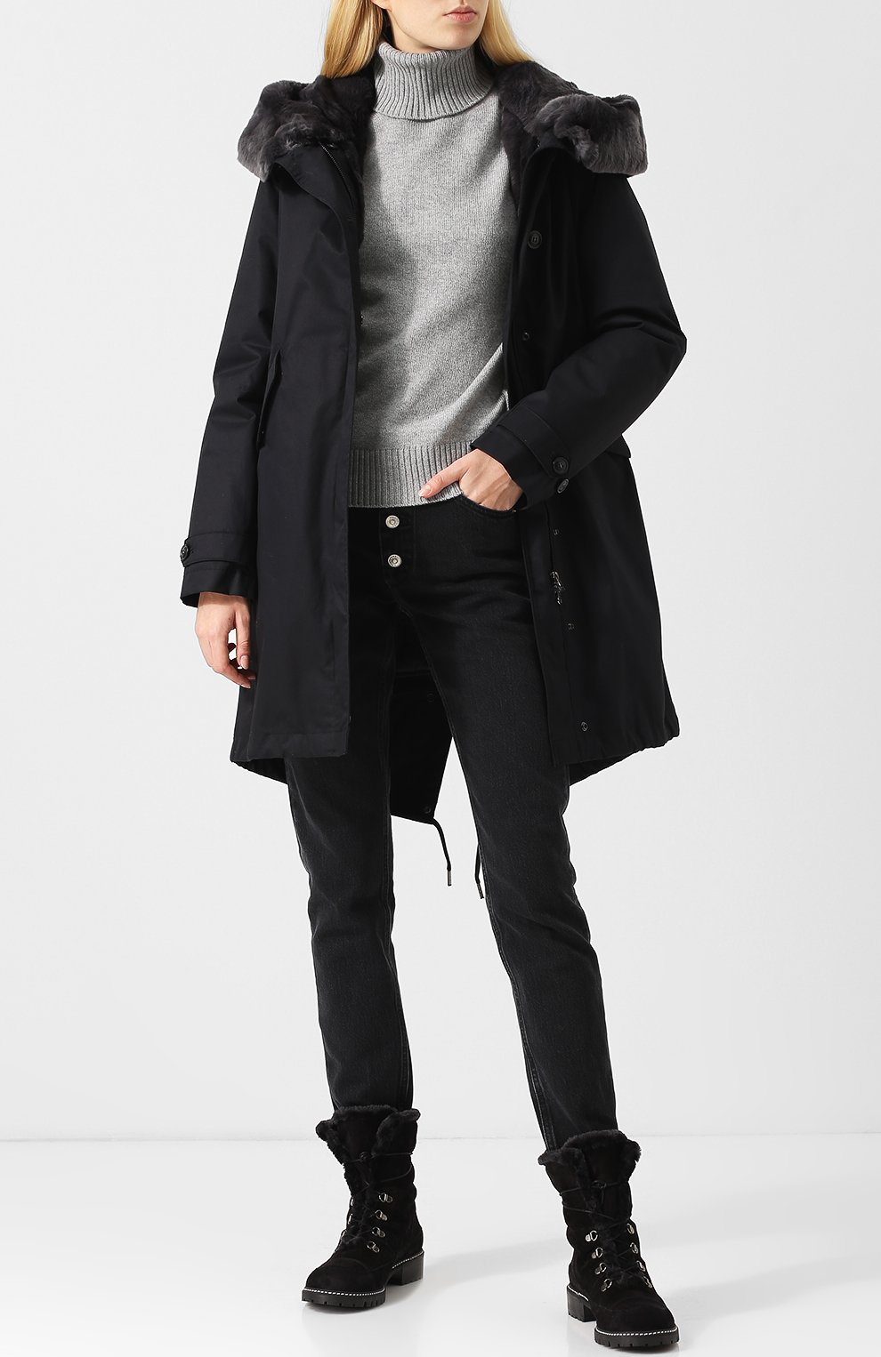 Хлопковая парка с капюшоном из меха кролика WOOLRICH, арт. WWCPS2629/LM10, фото 2