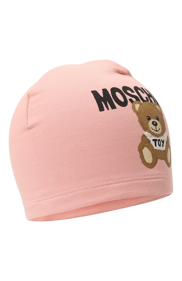 Детского хлопковая шапка MOSCHINO светло-розового цвета, арт. HUX01W/LCA32 | Фото 1 (Материал: Текстиль, Хлопок; Тематический товар: Teddy Bear; Нос: Не проставлено)