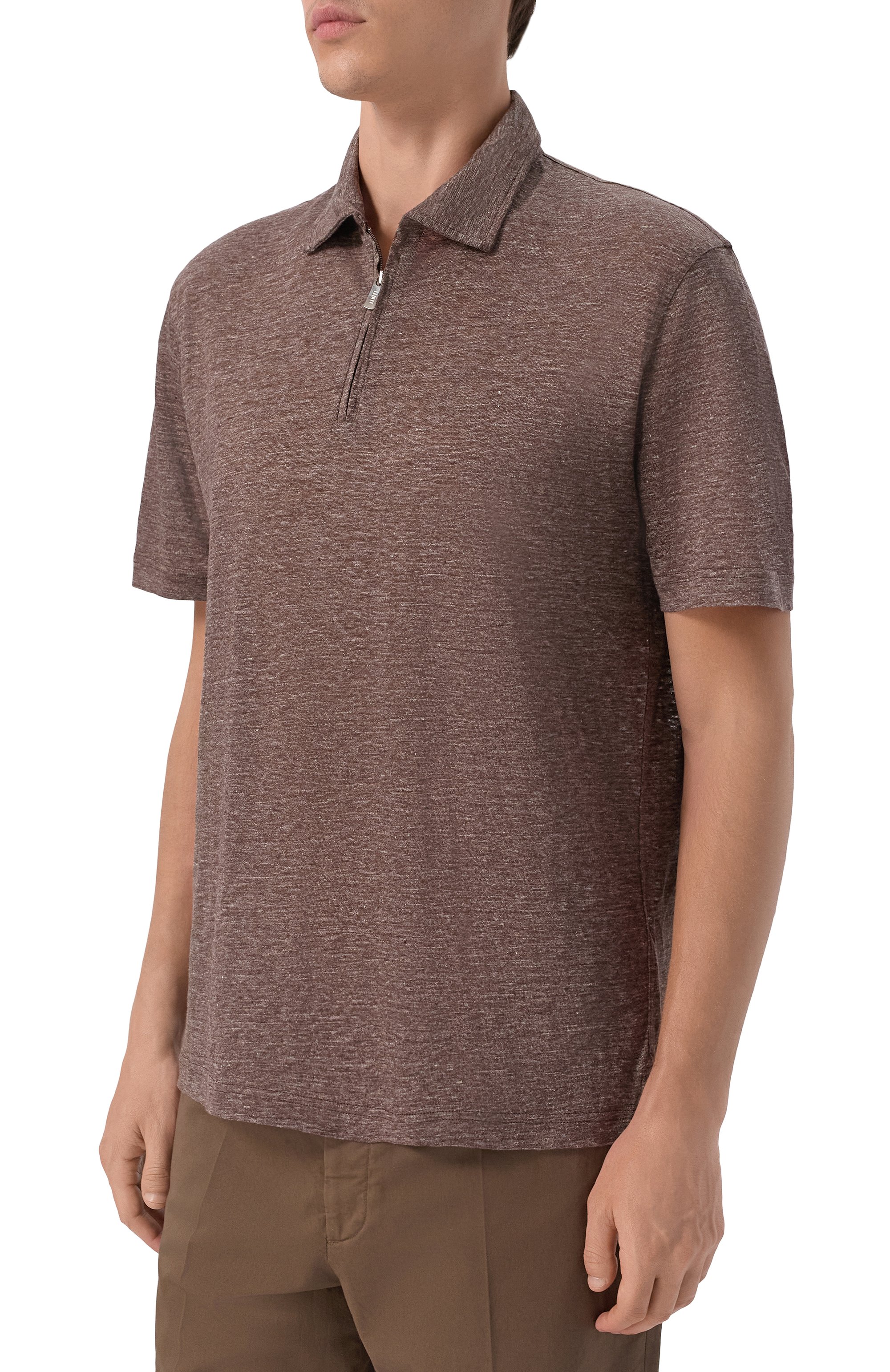 Льняное поло FEDELI коричневого цвета по цене 37050 руб., арт. TU000242/LIN0 JERSEY MELANGE, фото 3 Льняное поло FEDELI, арт. TU000242/LIN0 JERSEY MELANGE, фото 3