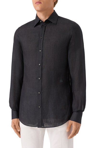 Льняная рубашка DOLCE & GABBANA темно-серого цвета по цене 89950 руб., арт. G5MM4Z/FU4MH, фото 3 Льняная рубашка DOLCE & GABBANA, арт. G5MM4Z/FU4MH, фото 3