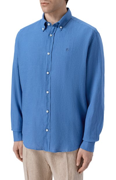 Льняная рубашка BOSS голубого цвета по цене 19950 руб., арт. 50556077, фото 3 Льняная рубашка BOSS, арт. 50556077, фото 3