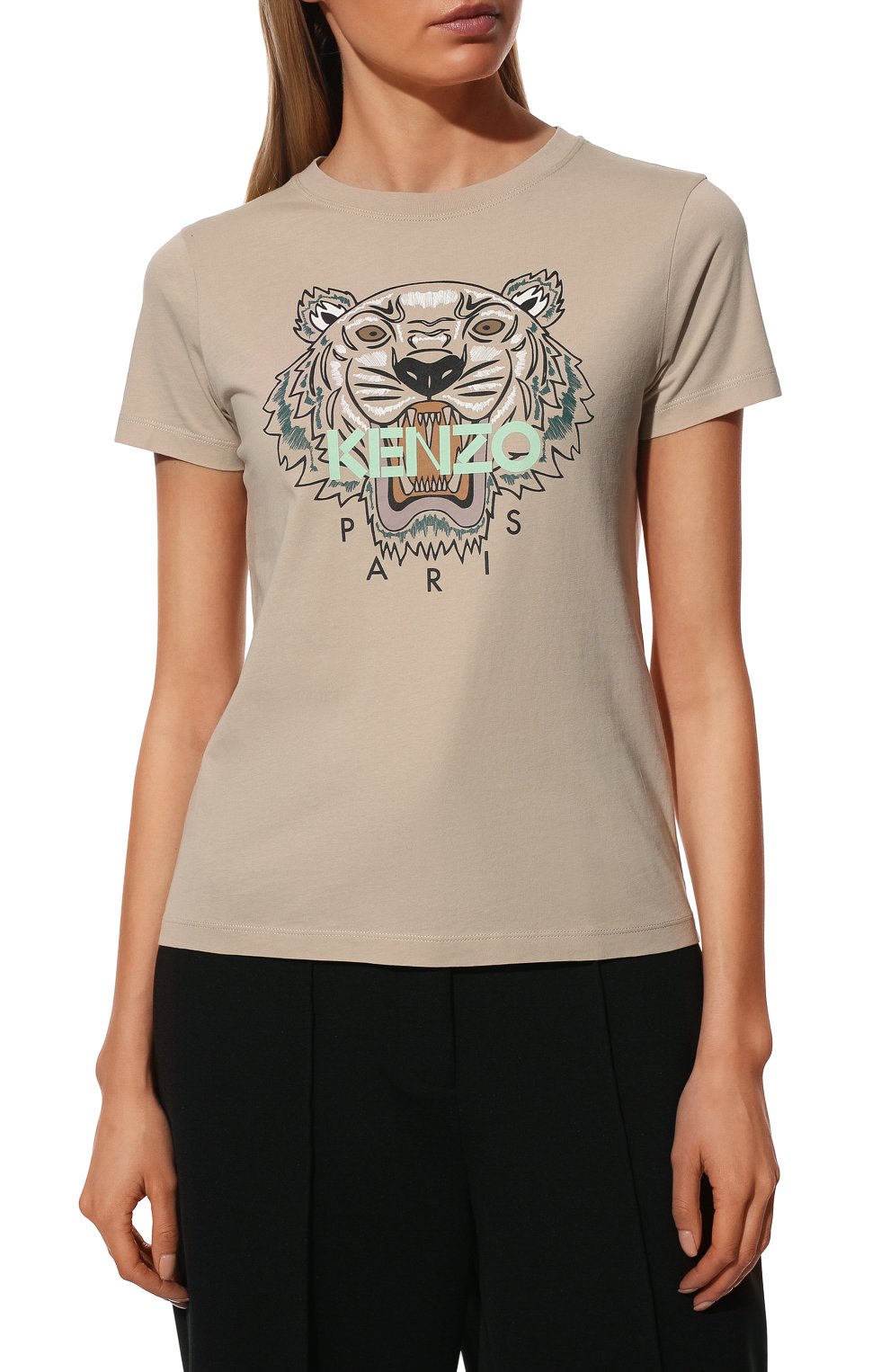 Хлопковая футболка KENZO бежевого цвета по цене 13800 руб., арт. FC52TS8464YM, фото 3 Хлопковая футболка KENZO, арт. FC52TS8464YM, фото 3