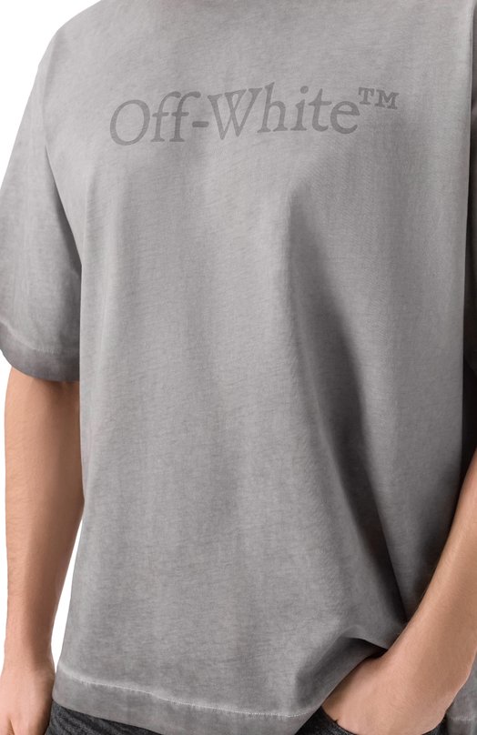 Хлопковая футболка Off-White 0MAA120F25JER00Q Серый  0MAA120F25JER00Q Фото 5