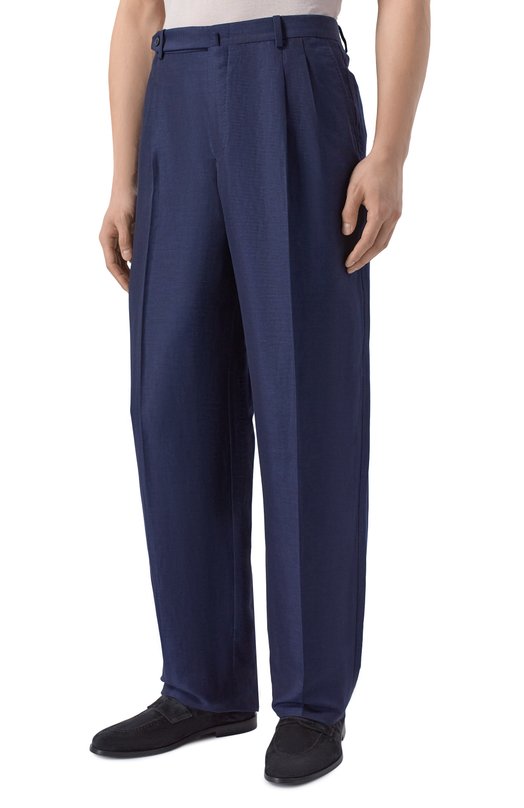 Брюки из шерсти и льна Brioni RP2D0L/P1A0L Синий  RP2D0L/P1A0L Фото 3