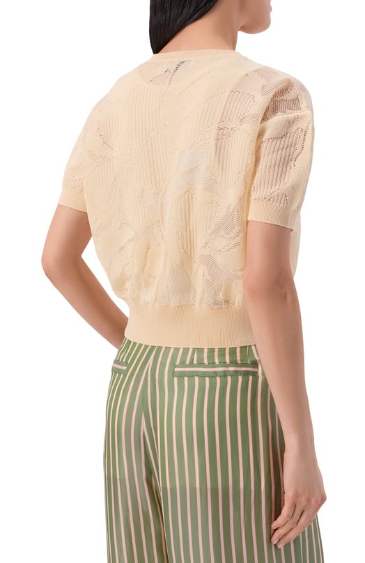 Хлопковый пуловер Dries Van Noten 011226/3733 Кремовый  011226/3733 Фото 4
