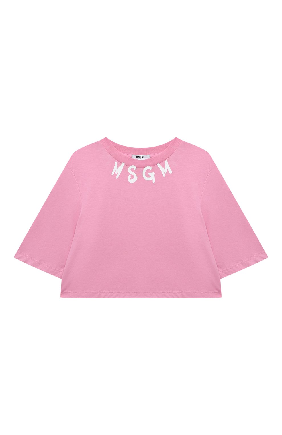 Хлопковая футболка MSGM KIDS розового цвета по цене 5895 руб., арт. MS029339, фото 1 Хлопковая футболка MSGM KIDS, арт. MS029339, фото 1