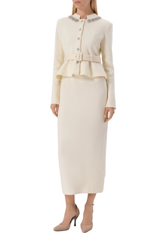 Платье из шерсти и хлопка self-portrait AW25138MC Кремовый  AW25138MC Фото 3