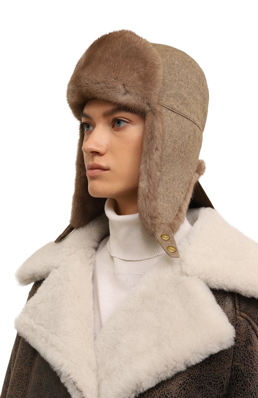 Шапка-ушанка с отделкой из норки VICTORIA KUSENKOVA 109101945153 Бежевый  109101945153 Фото 2