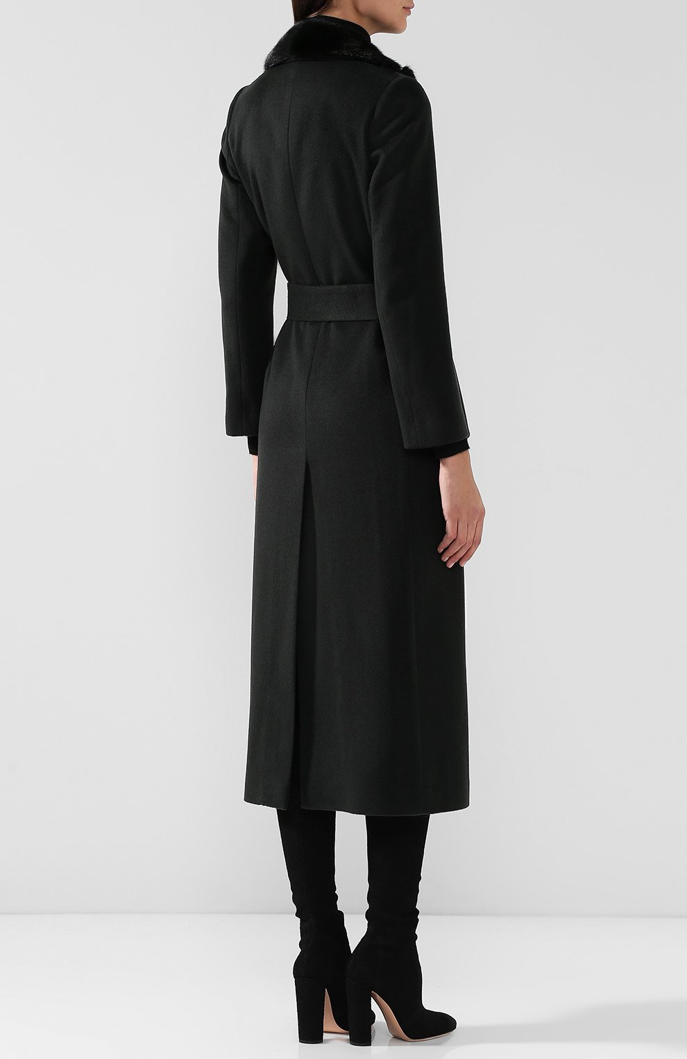 Кашемировое пальто с поясом и меховым воротником KITON, арт. D46619K01P69, фото 4