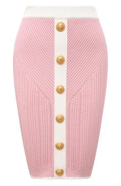 Женская юбка из вискозы BALMAIN розового цвета, арт. CF0LC009/KG41 | Фото 1 (Длина Ж (юбки, платья, шорты): До колена; Материал внешний: Вискоза; Стили: Романтичный; Кросс-КТ: Трикотаж; Женское Кросс-КТ: Юбка-карандаш)