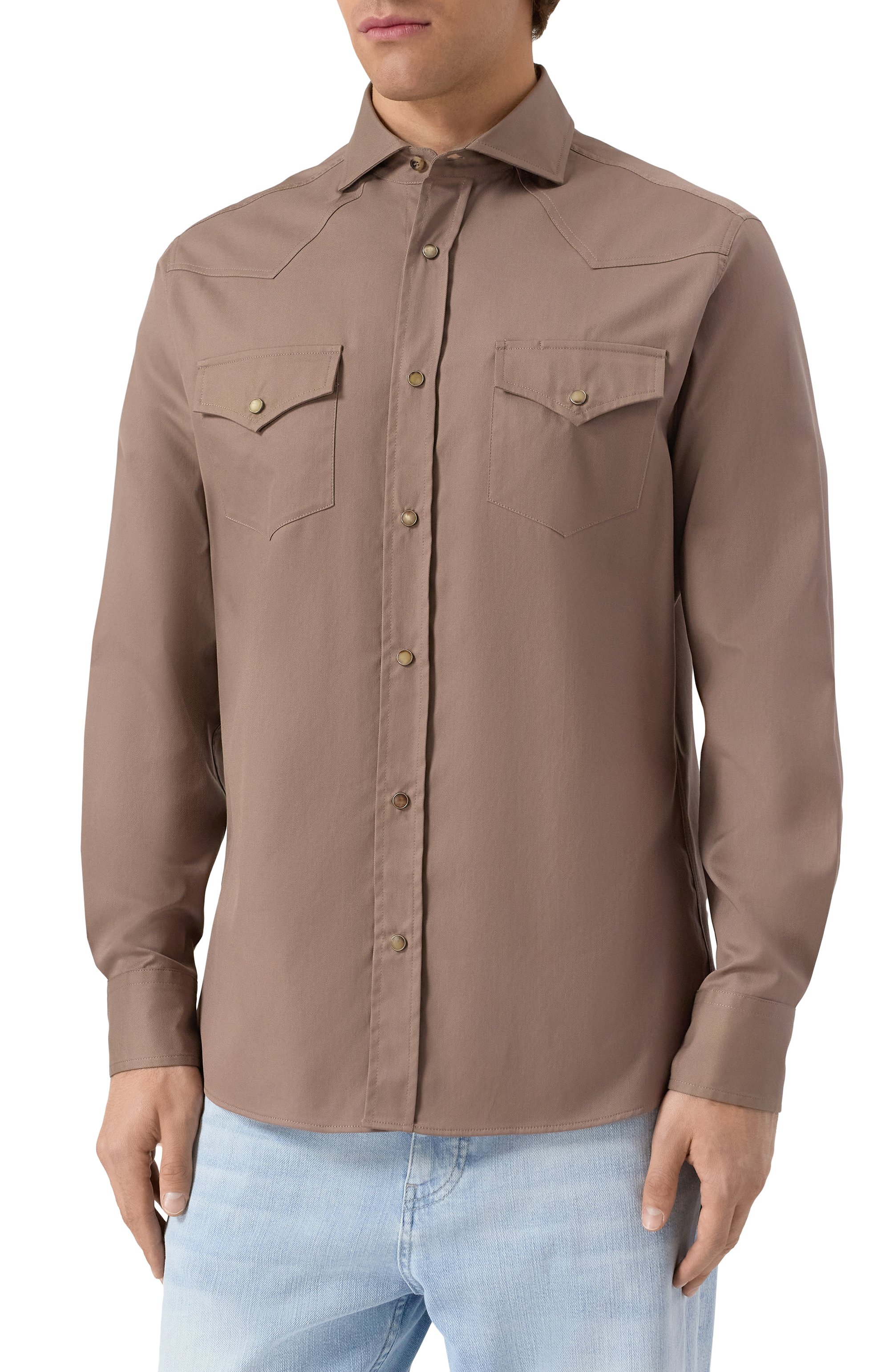 Хлопковая рубашка BRUNELLO CUCINELLI коричневого цвета по цене 123000 руб., арт. MW6044008, фото 3 Хлопковая рубашка BRUNELLO CUCINELLI, арт. MW6044008, фото 3