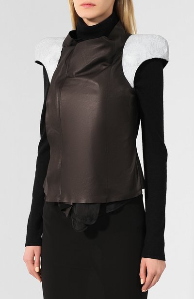 Кожаный жакет RICK OWENS черного цвета по цене 99500 руб., арт. RP20S1706/C0MB01, фото 3 Кожаный жакет RICK OWENS, арт. RP20S1706/C0MB01, фото 3