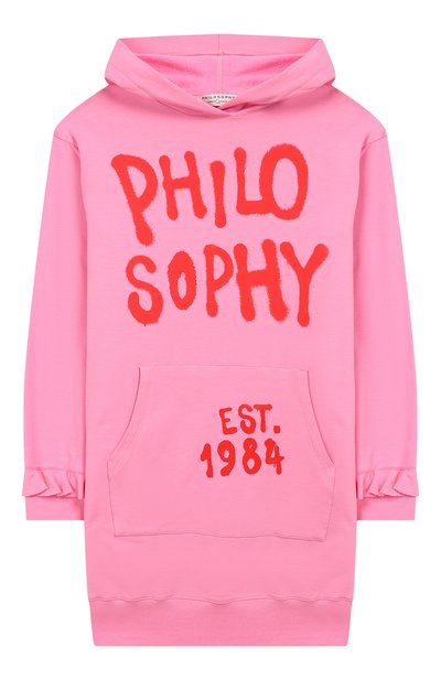 Хлопковое платье с капюшоном PHILOSOPHY DI LORENZO SERAFINI KIDS розового цвета по цене 10950 руб., арт. PJAB31/FE147/UH006/L-XL, фото 1 Хлопковое платье с капюшоном PHILOSOPHY DI LORENZO SERAFINI KIDS, арт. PJAB31/FE147/UH006/L-XL, фото 1