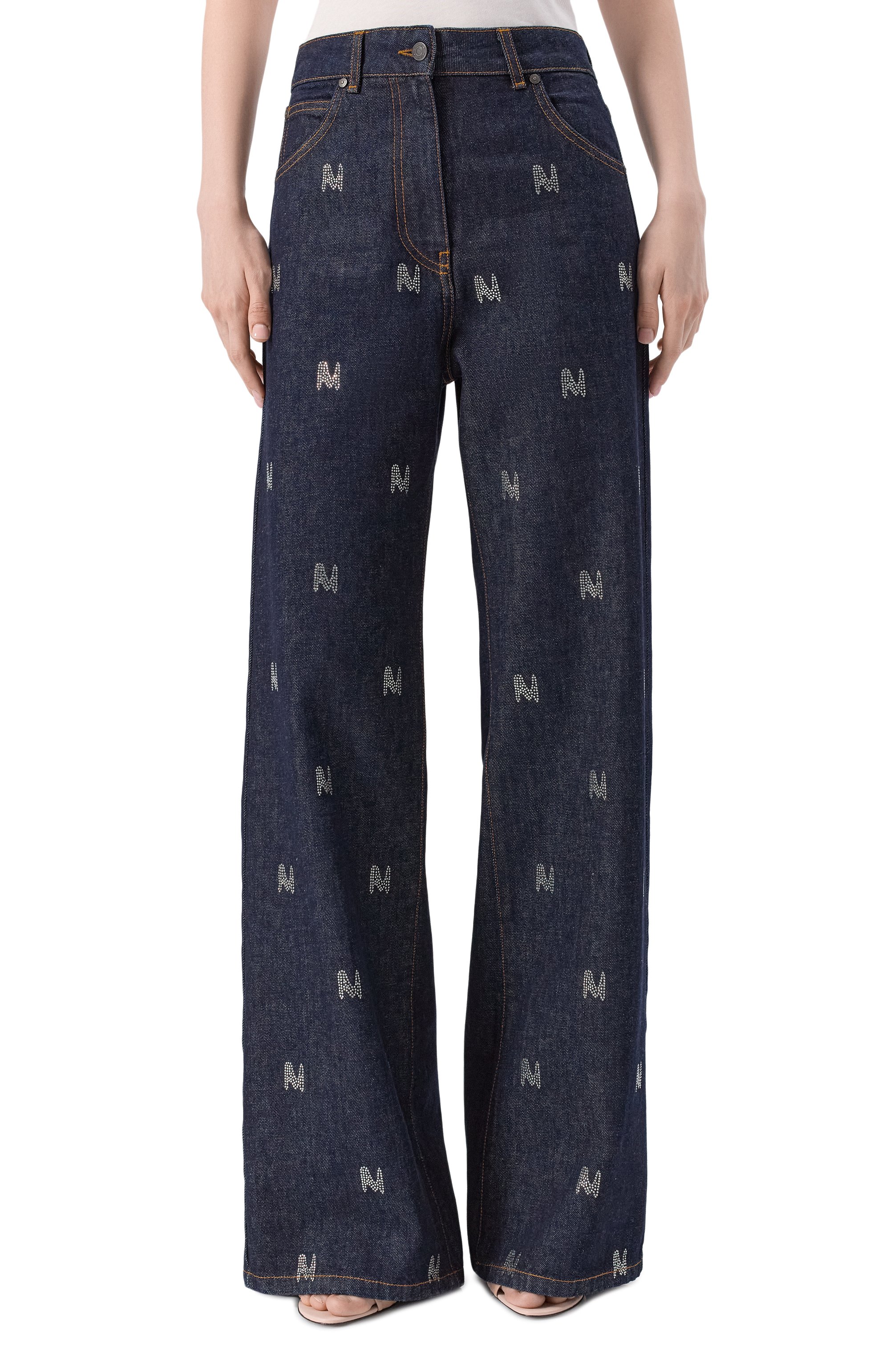 Джинсы с отделкой стразами MSGM синего цвета по цене 52400 руб., арт. 3941MDP240X/257756, фото 3 Джинсы с отделкой стразами MSGM, арт. 3941MDP240X/257756, фото 3