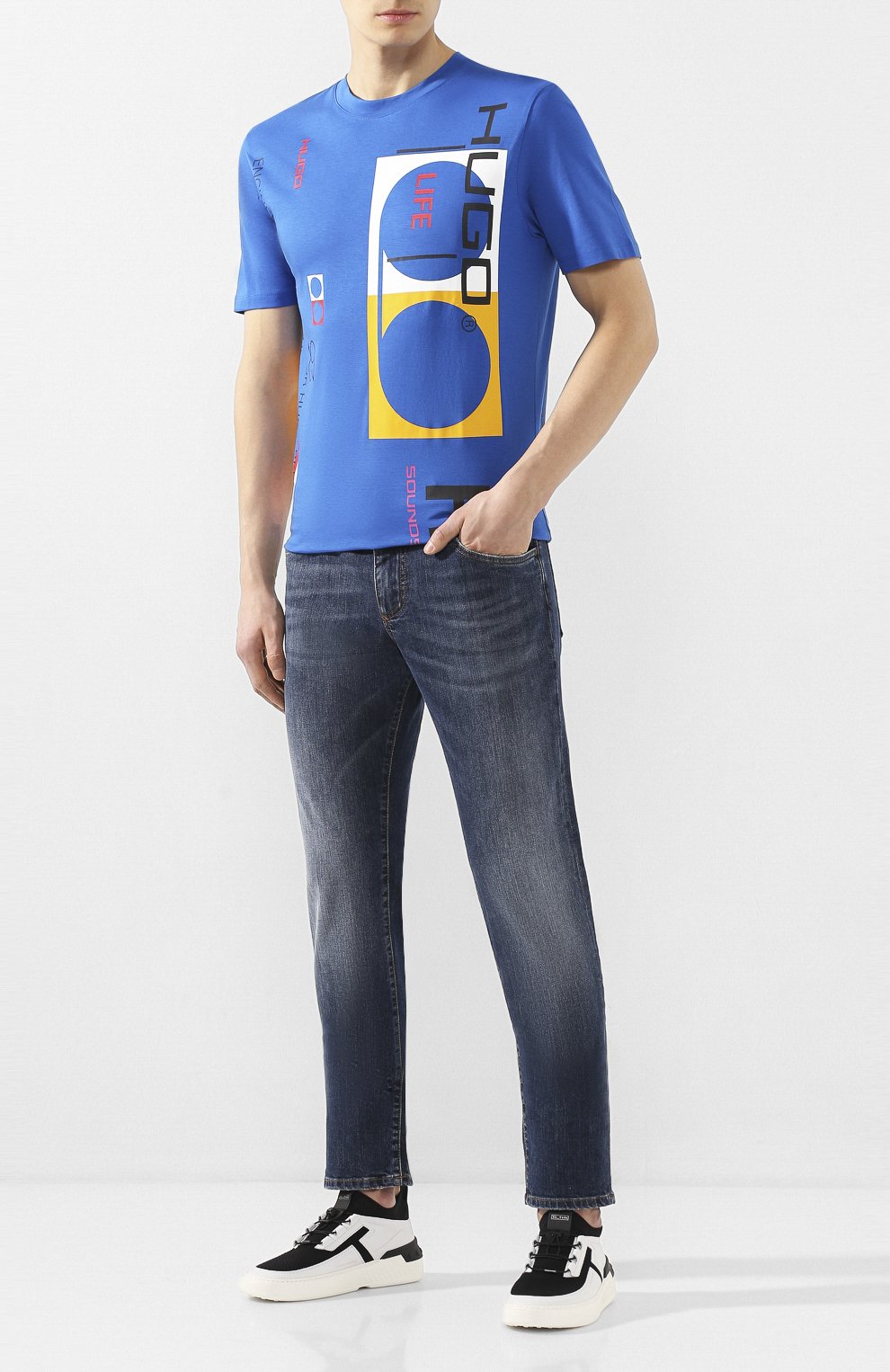 Хлопковая футболка HUGO синего цвета по цене 6600 руб., арт. 50430588, фото 2 Хлопковая футболка HUGO, арт. 50430588, фото 2