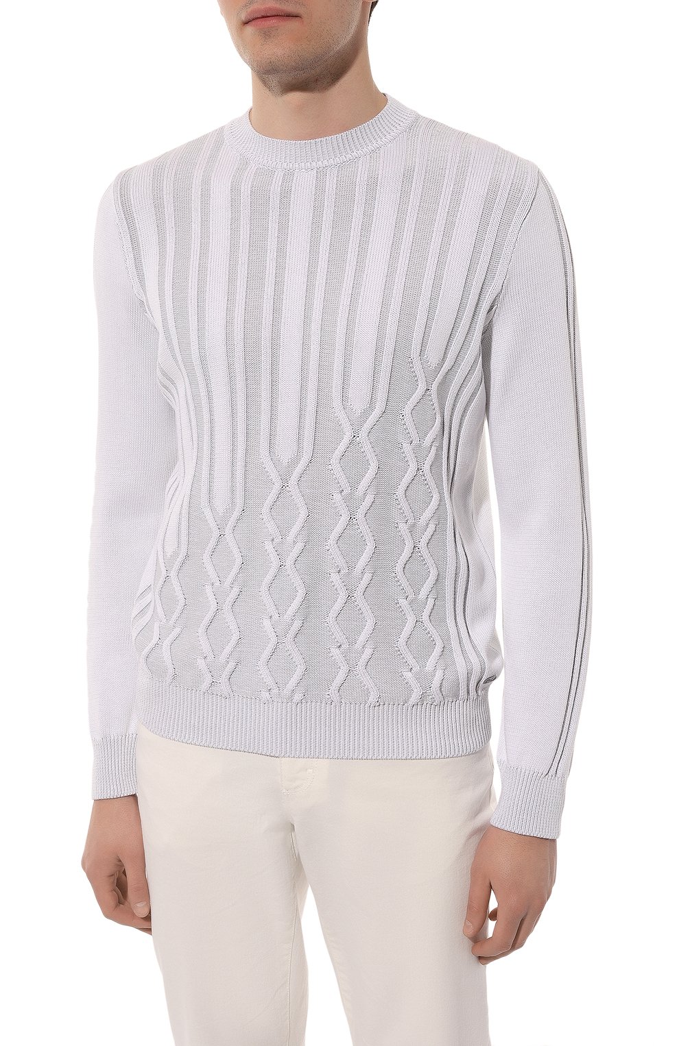 Свитер из хлопка и шелка ZILLI светло-серого цвета по цене 135000 руб., арт. MBZ-RN240-L0SA1/ML01, фото 3 Свитер из хлопка и шелка ZILLI, арт. MBZ-RN240-L0SA1/ML01, фото 3