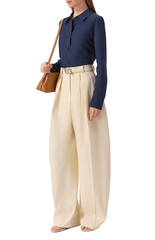 Хлопковые брюки Sportmax SPXID0NE0 Кремовый  SPXID0NE0 Фото 2