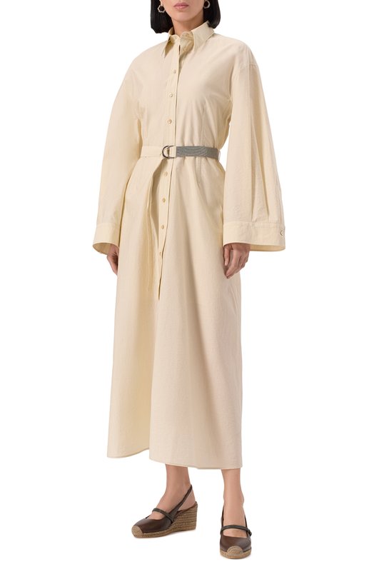 Хлопковое платье Brunello Cucinelli M0F79AHB46 Кремовый  M0F79AHB46 Фото 3