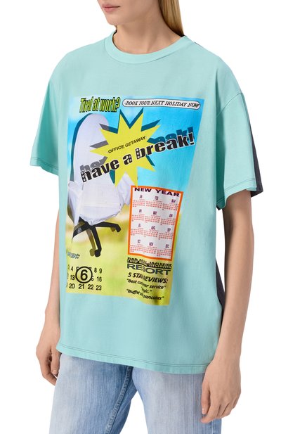 Хлопковая футболка MM6 бирюзового цвета по цене 47450 руб., арт. SH0GC0065/M20181, фото 3 Хлопковая футболка MM6, арт. SH0GC0065/M20181, фото 3