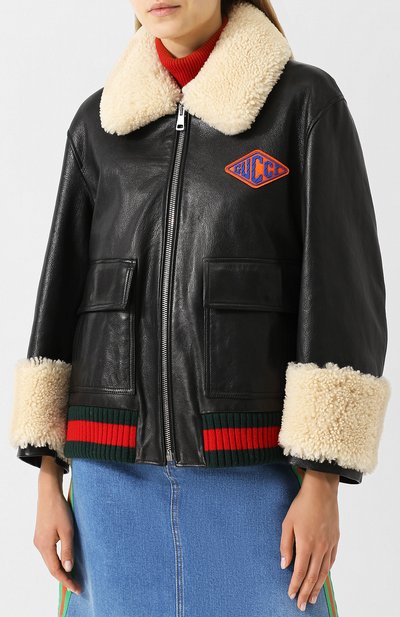 Кожаная куртка на молнии с меховой отделкой GUCCI, арт. 526823/XG691, фото 3