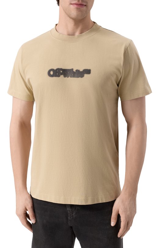 Хлопковая футболка Off-White 0MAA027S25JER00B Бежевый  0MAA027S25JER00B Фото 3
