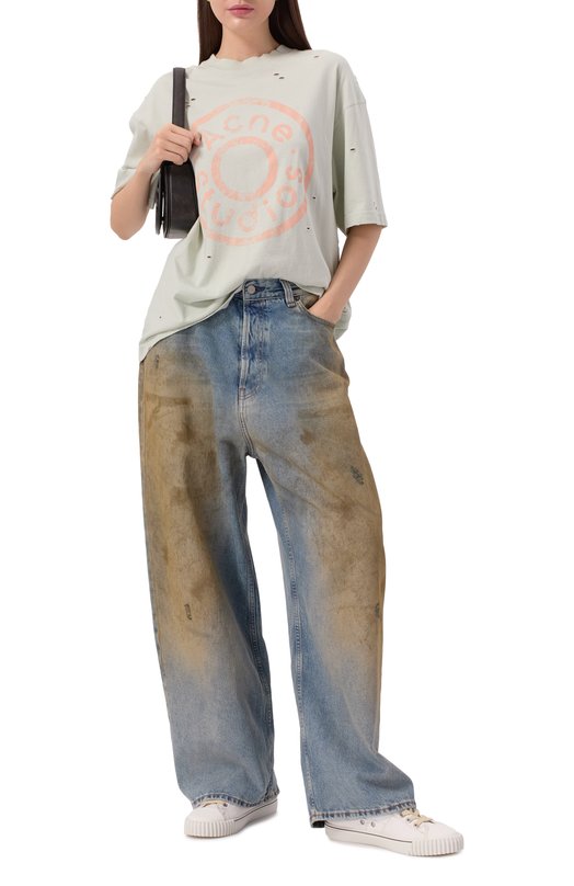 Хлопковая футболка Acne Studios FN-UX-TSHI000079/CL0294 Голубой  FN-UX-TSHI000079/CL0294 Фото 2