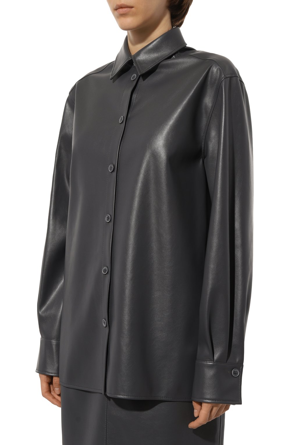 Рубашка из экокожи JM STUDIO темно-серого цвета по цене 40960 руб., арт. FW242522, фото 3 Рубашка из экокожи JM STUDIO, арт. FW242522, фото 3