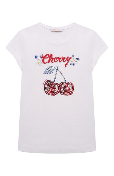 Хлопковая футболка MONNALISA белого цвета по цене 8715 руб., арт. 19A601, фото 1 Хлопковая футболка MONNALISA, арт. 19A601, фото 1