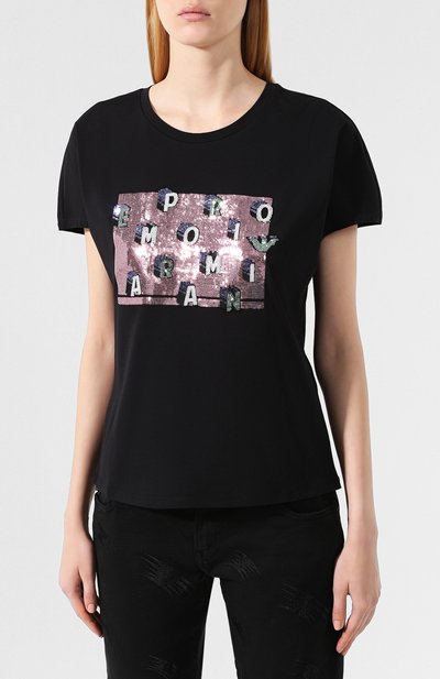 Хлопковая футболка EMPORIO ARMANI черного цвета по цене 23800 руб., арт. 6G2T7X/2J7SZ, фото 3 Хлопковая футболка EMPORIO ARMANI, арт. 6G2T7X/2J7SZ, фото 3