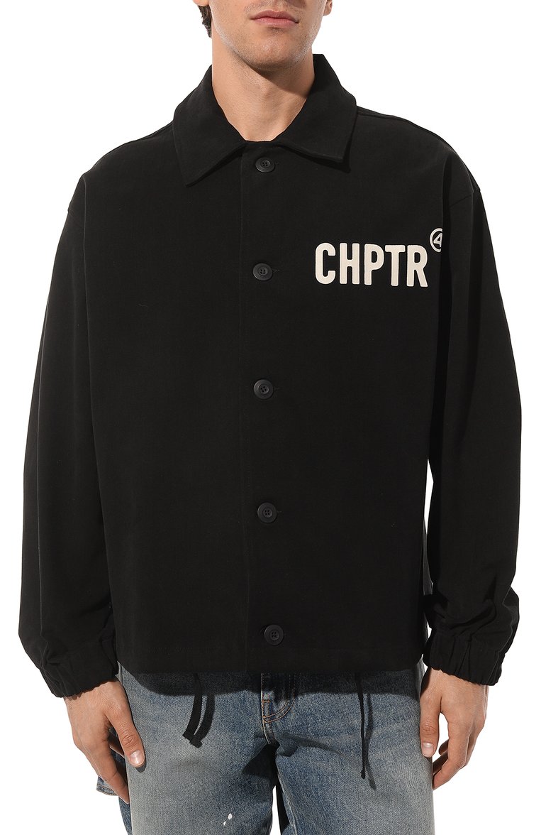 Мужская хлопковая куртка-рубашка TEE LIBRARY черного цвета, арт. TCF-43-JK-BK | Фото 3 (Рукава: Длинные; Кросс-КТ: Деним; Мужское Кросс-КТ: Куртка-рубашка; Материал сплава: Проставлено; Материал внешний: Хлопок; Драгоценные камни: Проставлено; Длина (верхняя одежда): Короткие; Стили: Кэжуэл)
